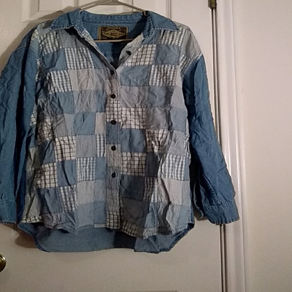 Vintage blue and white checkered denim shirt